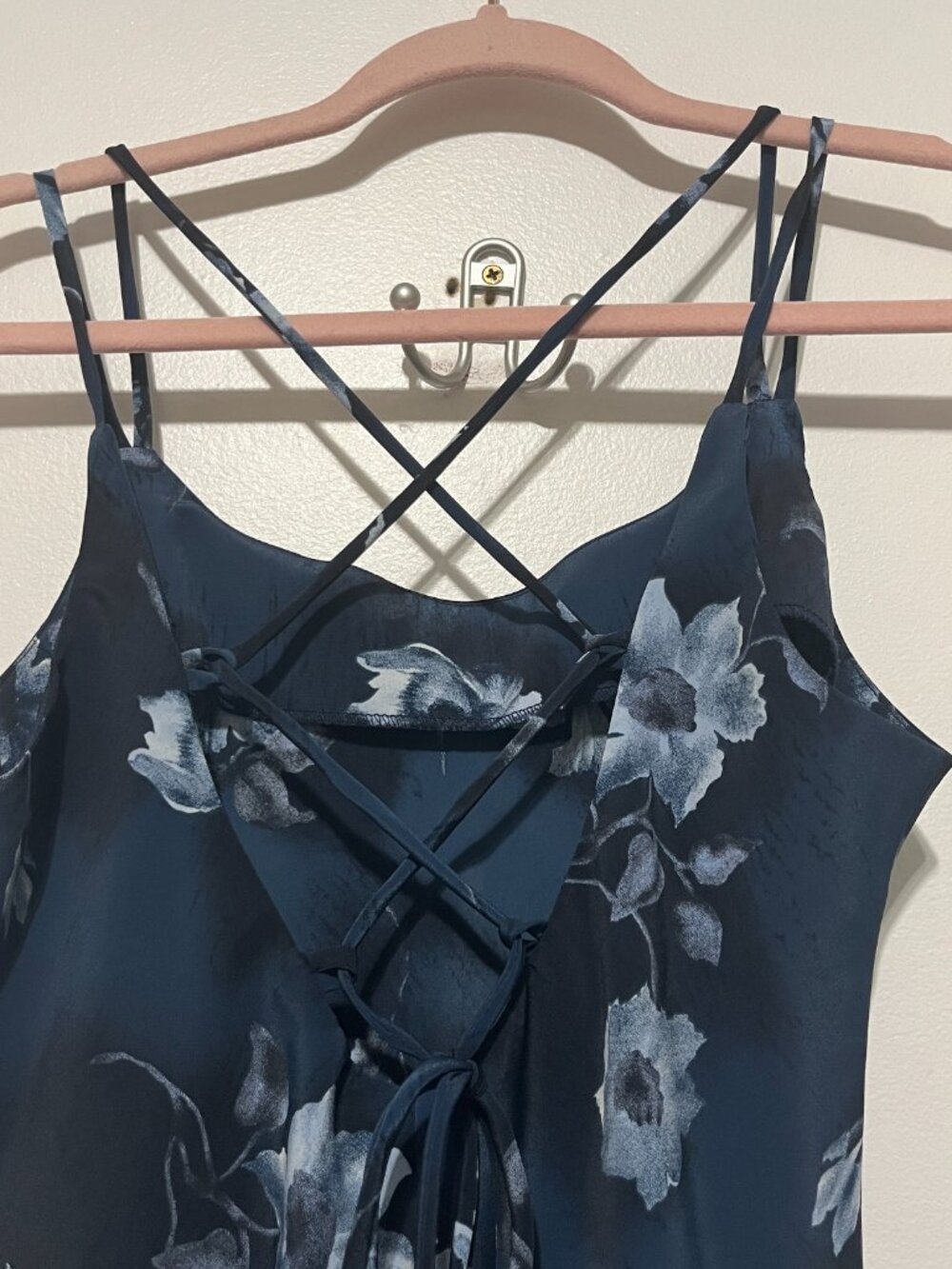 Womens Y2K Dark Fairy Lace Up Tie Back Slip Dress 6P Bias Whimsigoth Blue Floral - Picture 5 of 6